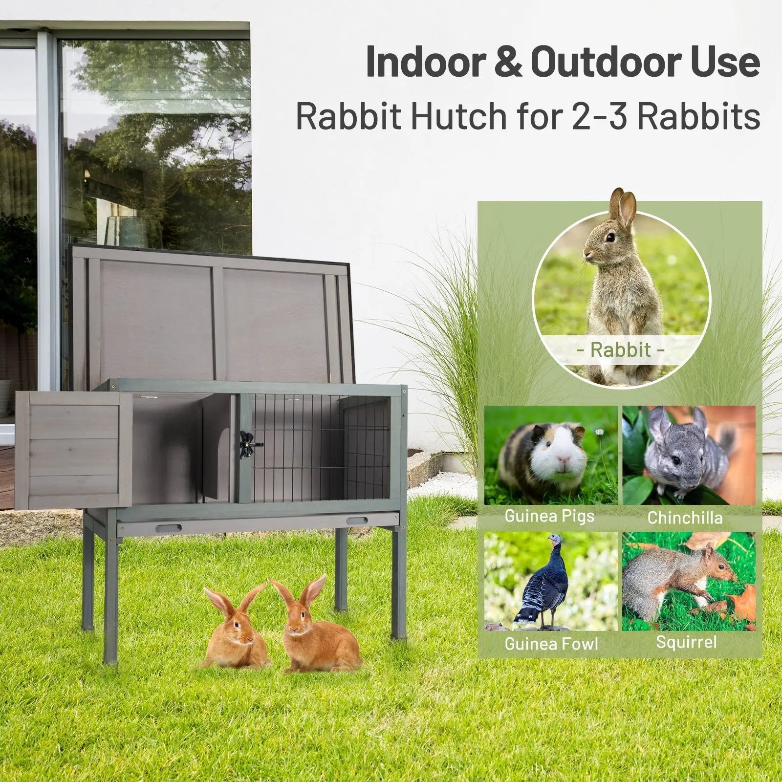 Small Elevated Rabbit Hutch with Hinged Asphalt Roof and Removable Tray by DirectDeals