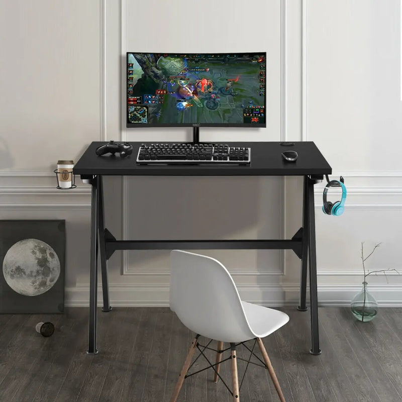 Ergonomic Computer Gaming Desk with Cup Holder and Headphone Hook by DirectDeals