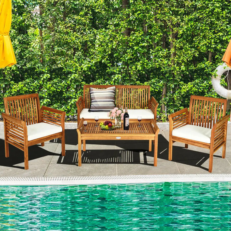 4 Pieces Outdoor Acacia Wood Sofa Furniture Set by DirectDeals