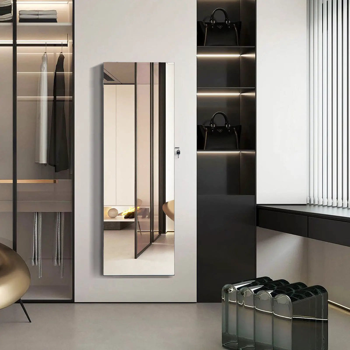 Lockable Storage Jewelry Cabinet with Frameless Mirror by DirectDeals