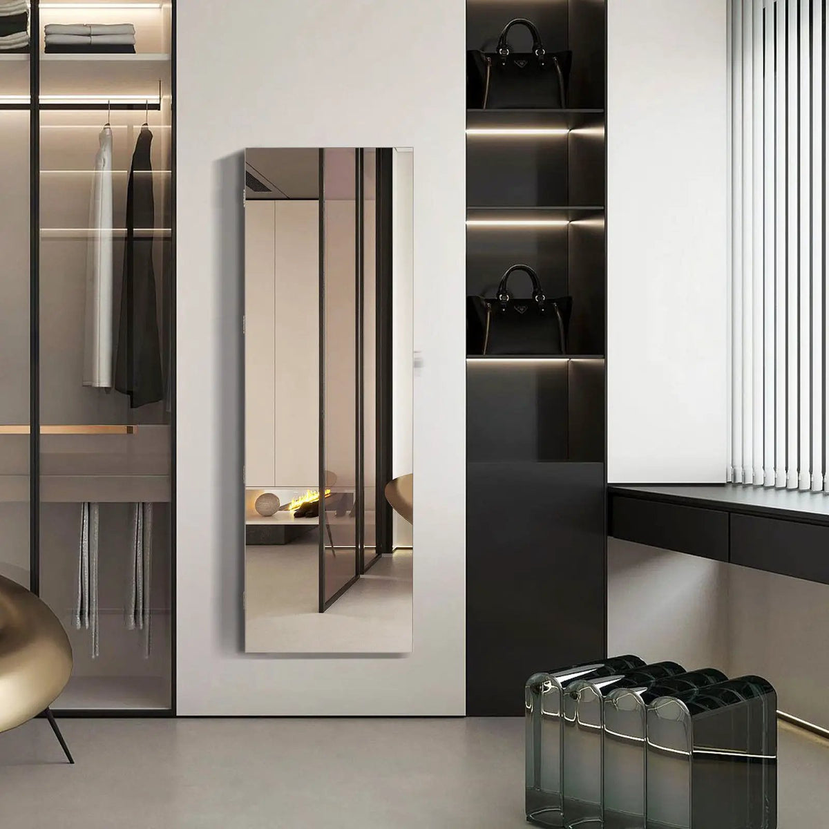 Lockable Storage Jewelry Cabinet with Frameless Mirror by DirectDeals