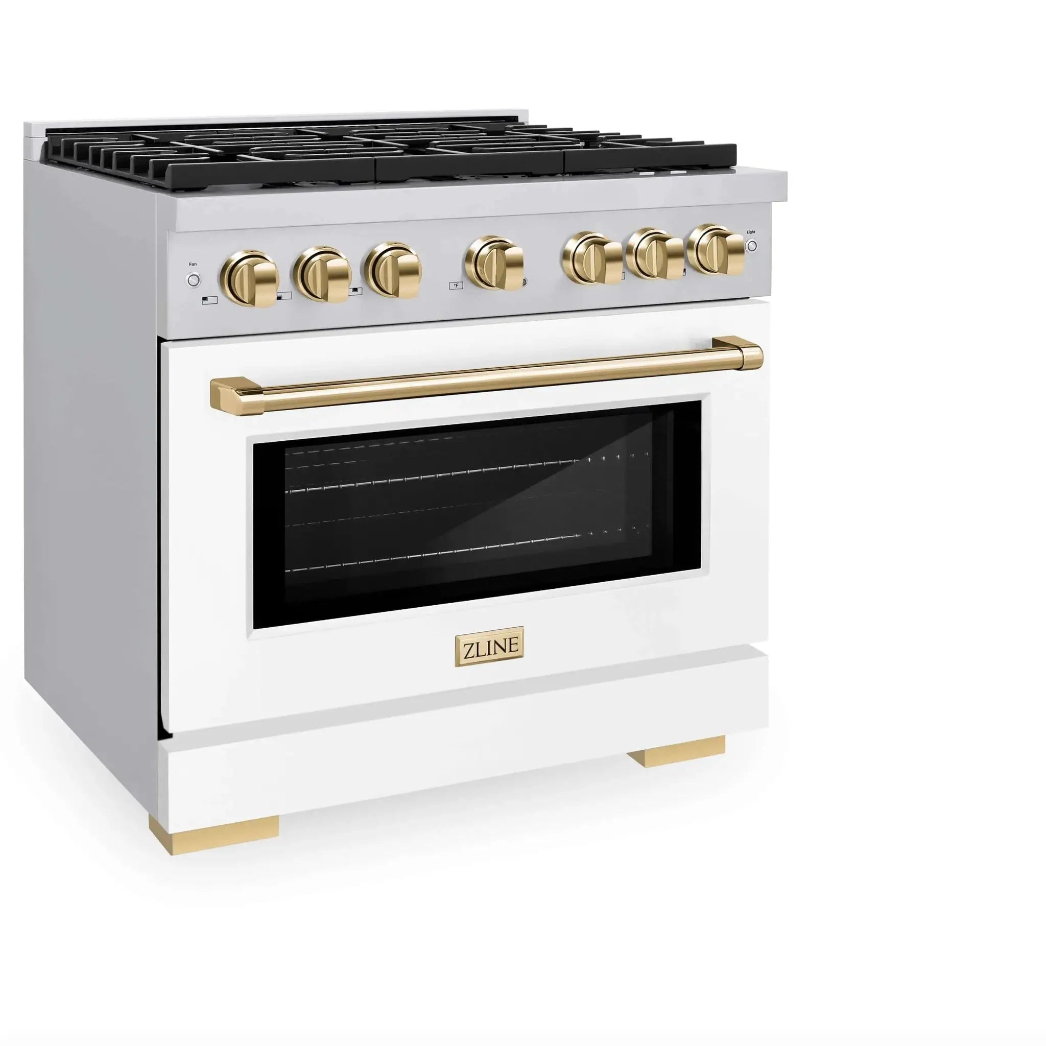 ZLINE 36"Paramount Dual Fuel Range White Matte Gold SDRZ-WM-36-G by Farmhouse Kitchen and Bath