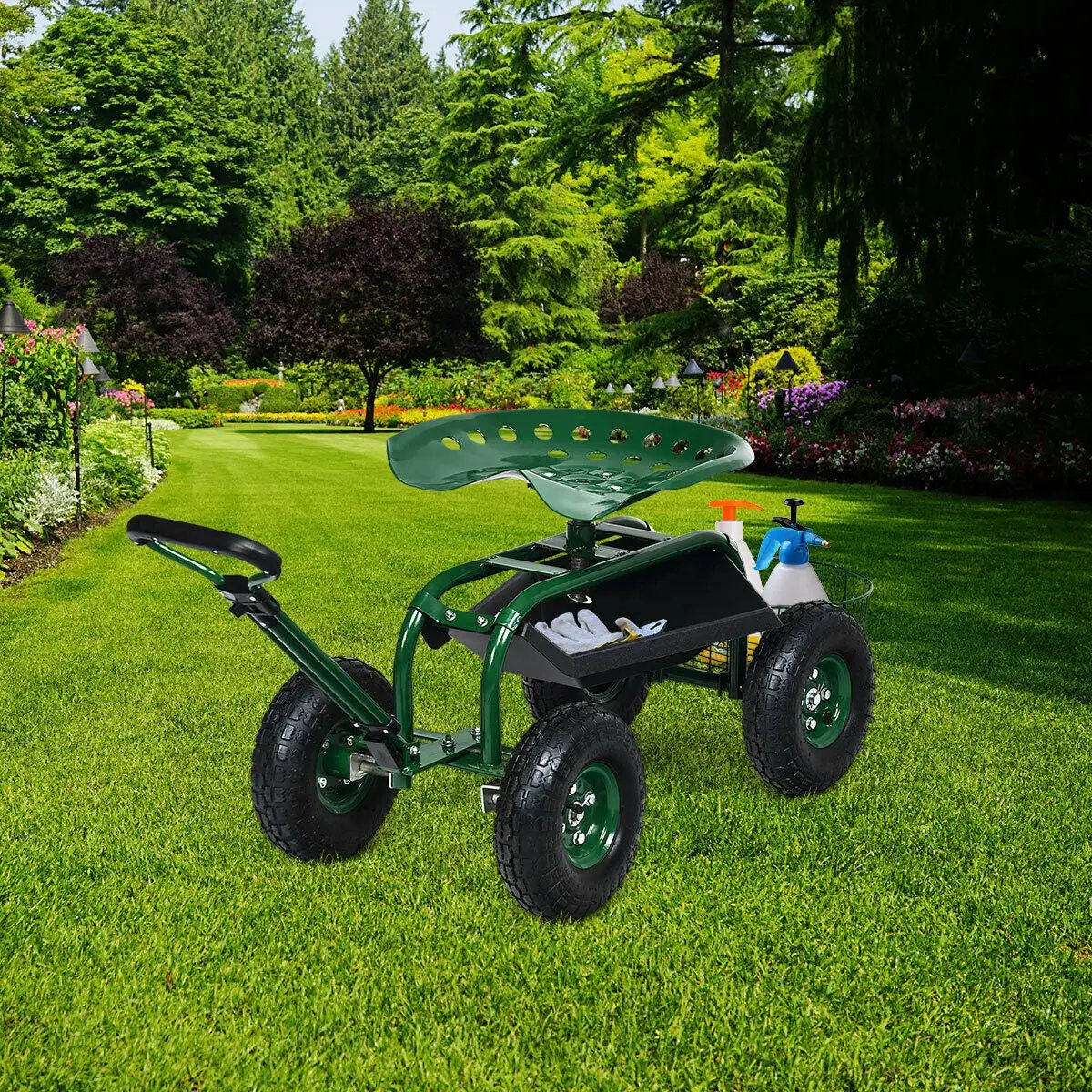 Heavy Duty Garden Cart with Tool Tray and 360 Swivel Seat by DirectDeals