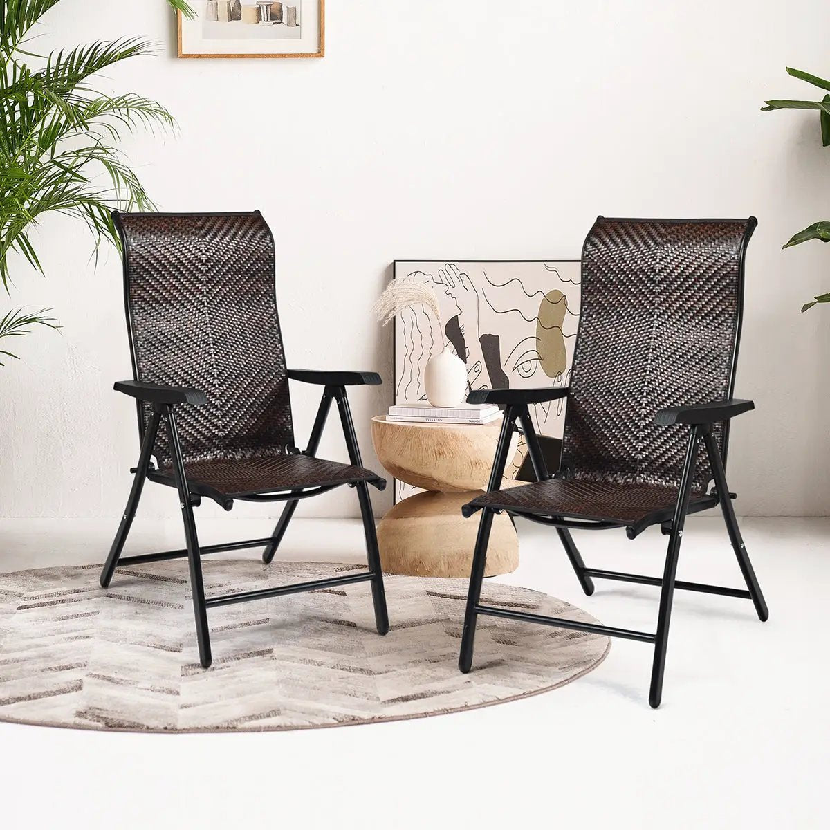 2 Pieces Patio Rattan Folding Reclining Chair by DirectDeals