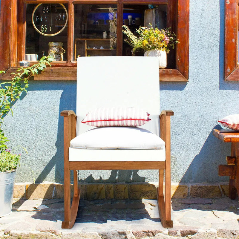 Outdoor Acacia Wood Rocking Chair with Detachable Washable Cushions by DirectDeals