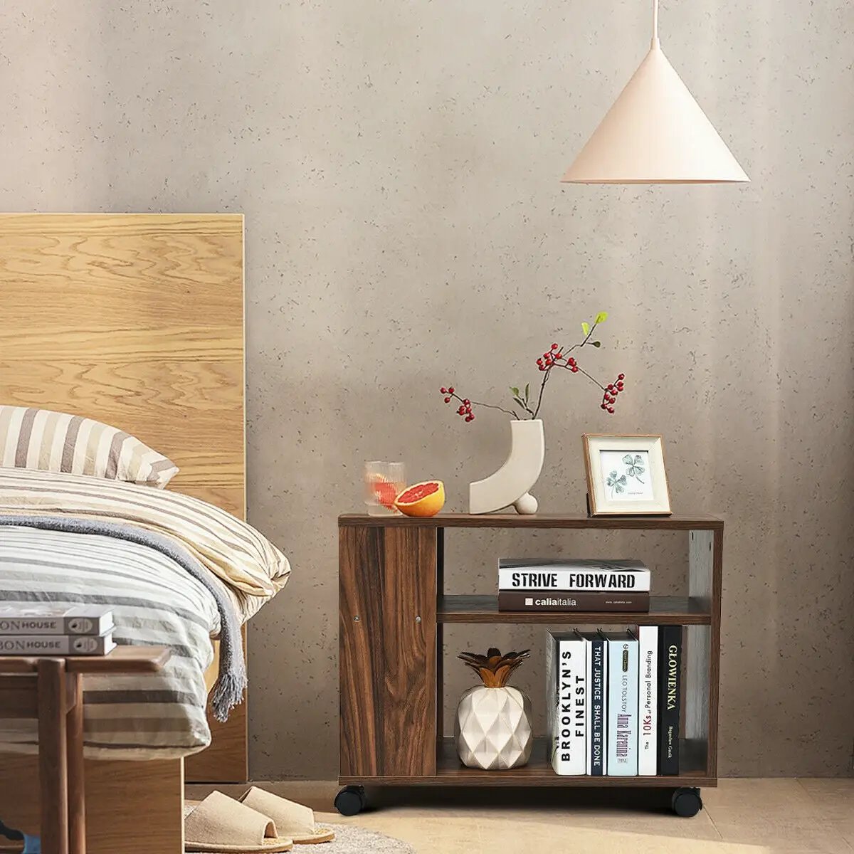 Multifunctional 3-Tier Side Table with Wheels and Large Storage Shelf by DirectDeals