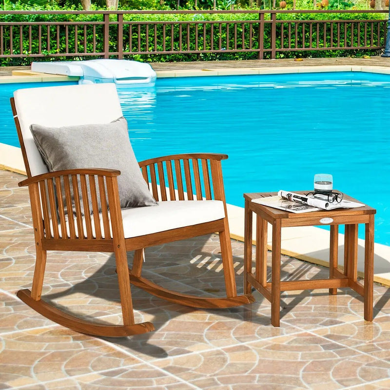 2 Pieces Acacia Wood Patio Rocking Chair Table Set by DirectDeals