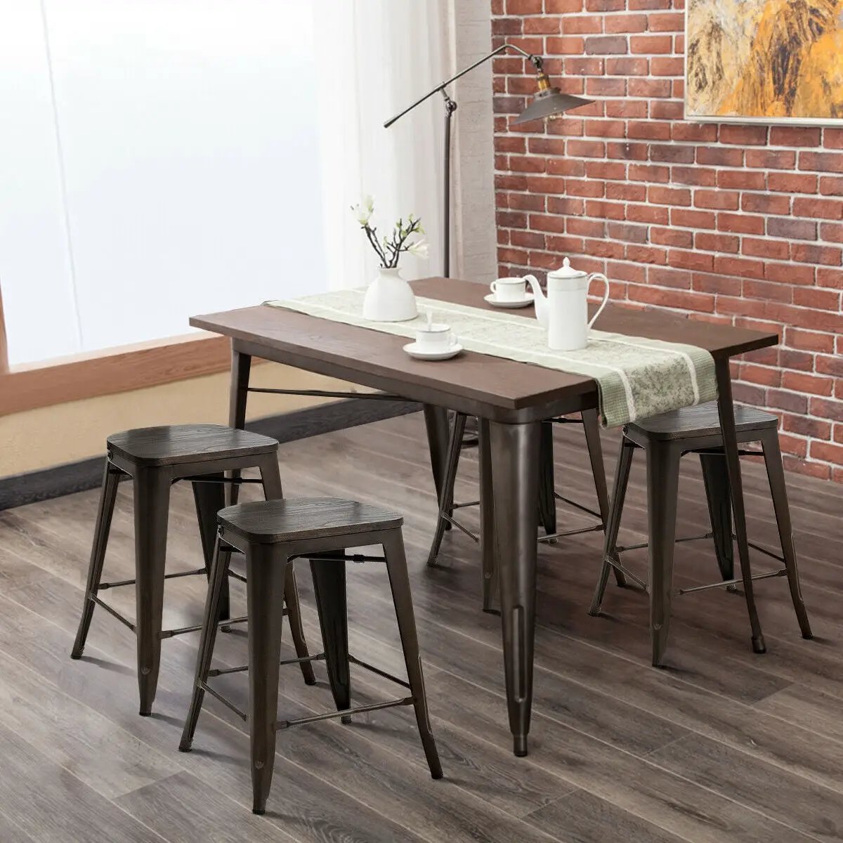 Set of 4 Industrial Metal Counter Stool Dining Chairs with Removable Backrests by DirectDeals
