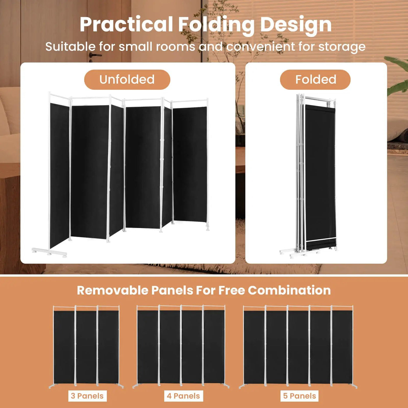 6-Panel Room Divider Folding Privacy Screen by DirectDeals