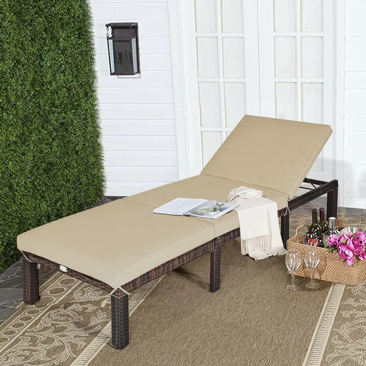 Outdoor Rattan Adjustable Cushioned Chaise by DirectDeals