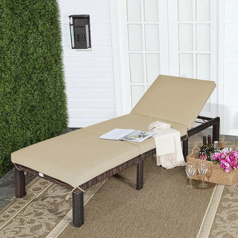 Outdoor Rattan Adjustable Cushioned Chaise by DirectDeals