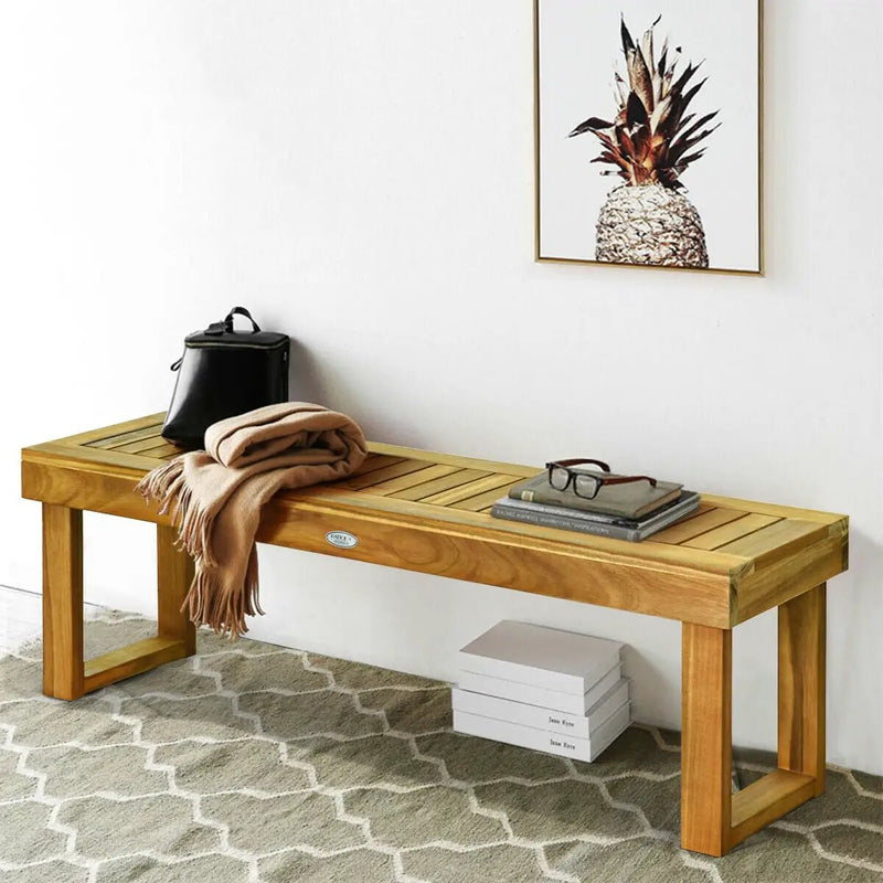 52 Inch Acacia Wood Dining Bench with Slatted Seat by DirectDeals