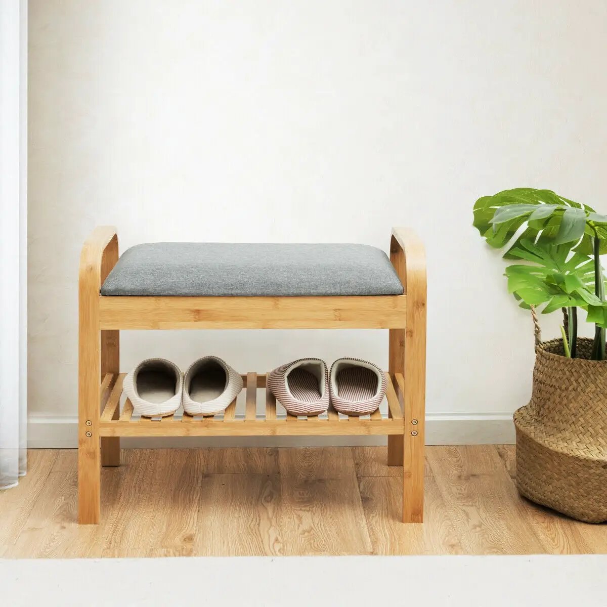 Shoe Rack Bench Bamboo with Storage Shelf-Natural by DirectDeals