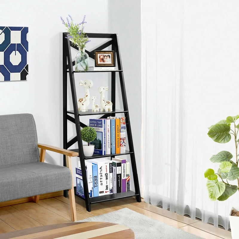 2 Pieces 4-Tier Wood Display Storage Bookshelf Set by DirectDeals