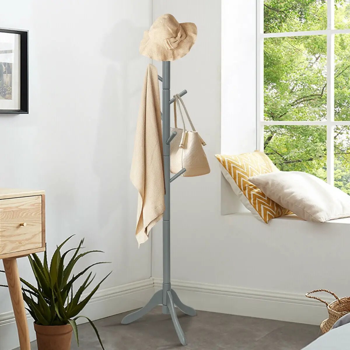 Adjustable Wooden Tree Coat Rack with 8 Hooks by DirectDeals