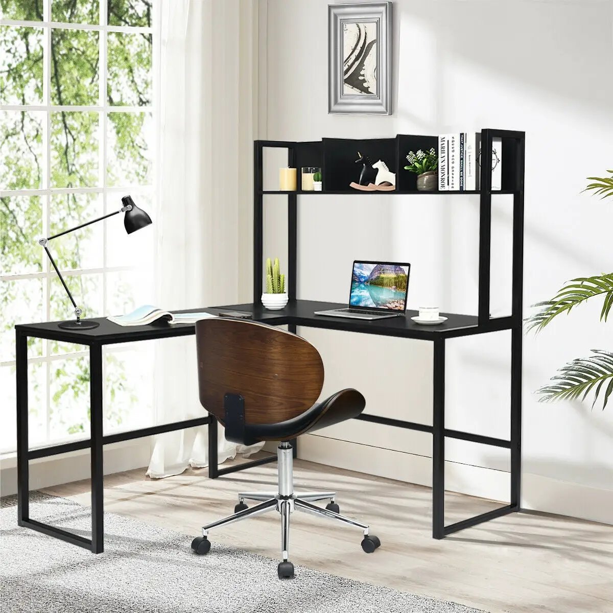 Reversible L-Shaped Corner Desk with Storage Bookshelf by DirectDeals