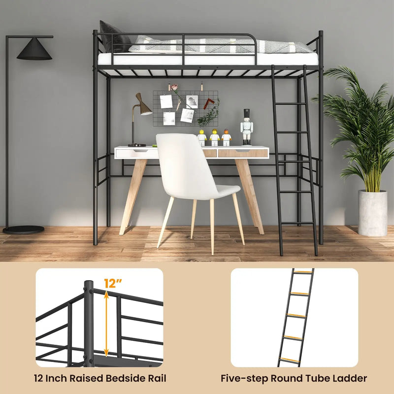 Metal Loft Twin Bed Frame Single High Loft Bed-Black by DirectDeals