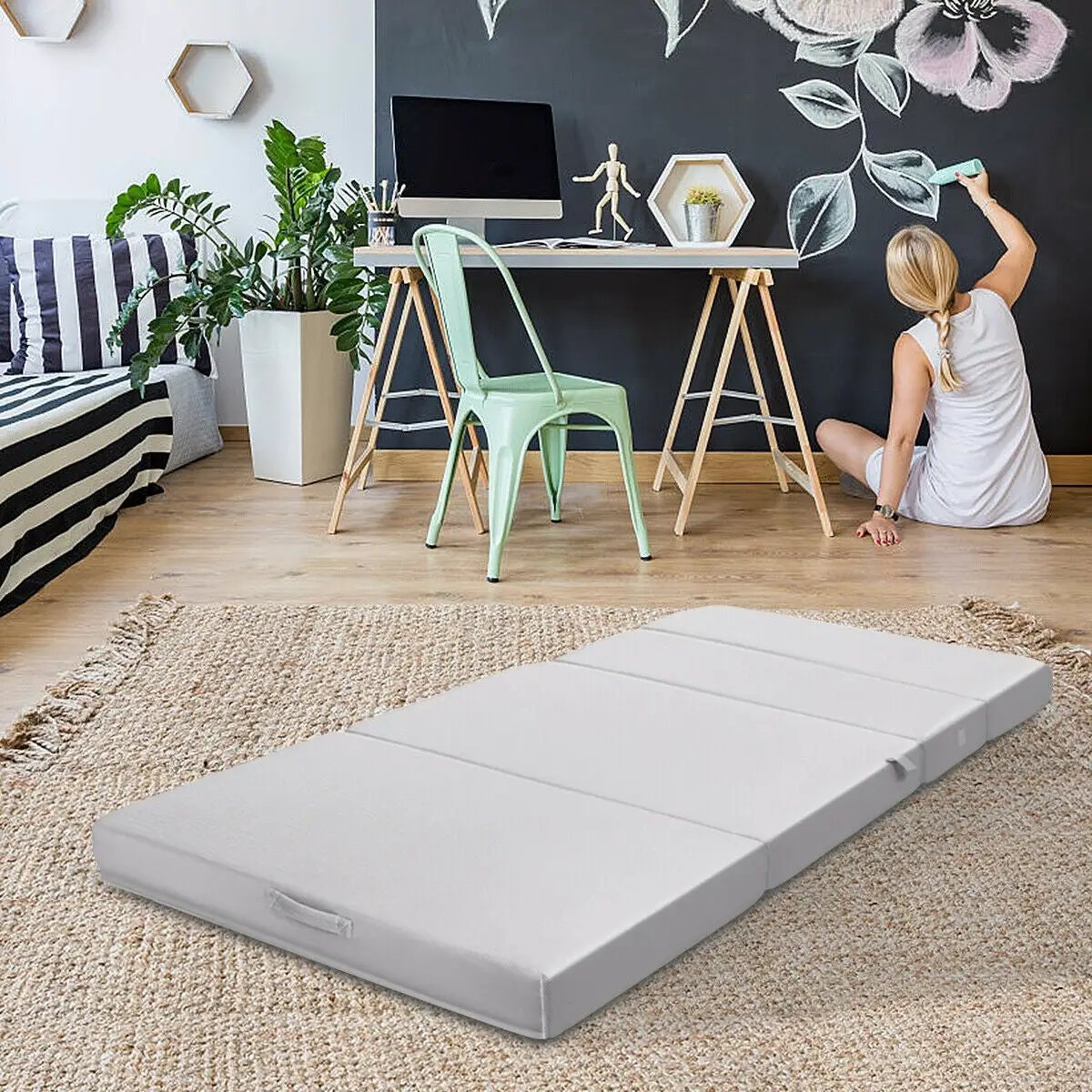 4 Inch Folding Sofa Bed Foam Mattress with Handles by DirectDeals