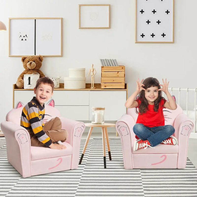 Kids Upholstered Cat Armrest Couch Sofa with Linen Fabric by DirectDeals