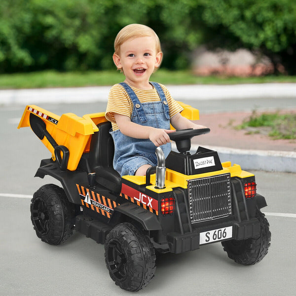 12V Battery Kids Ride On Dump Truck with Electric Bucket and Dump Bed-Yellow, photo 2 of 8