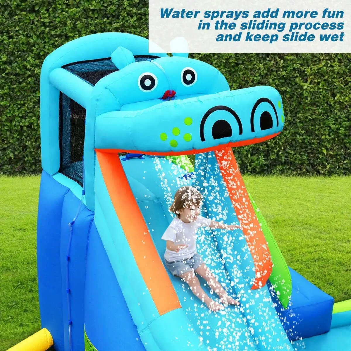 Hippo Inflatable Water Slide Bounce House with 740W Blower by DirectDeals