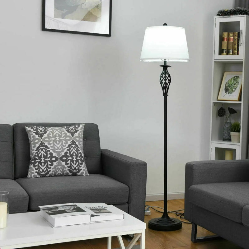 2 Table Lamps 1 Floor Lamp Set with Fabric Shades by DirectDeals