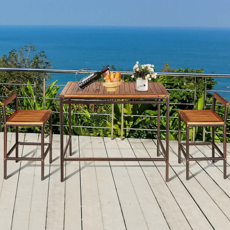 3 Pieces Patio Rattan Wicker Bar Dining Furniture Set by DirectDeals