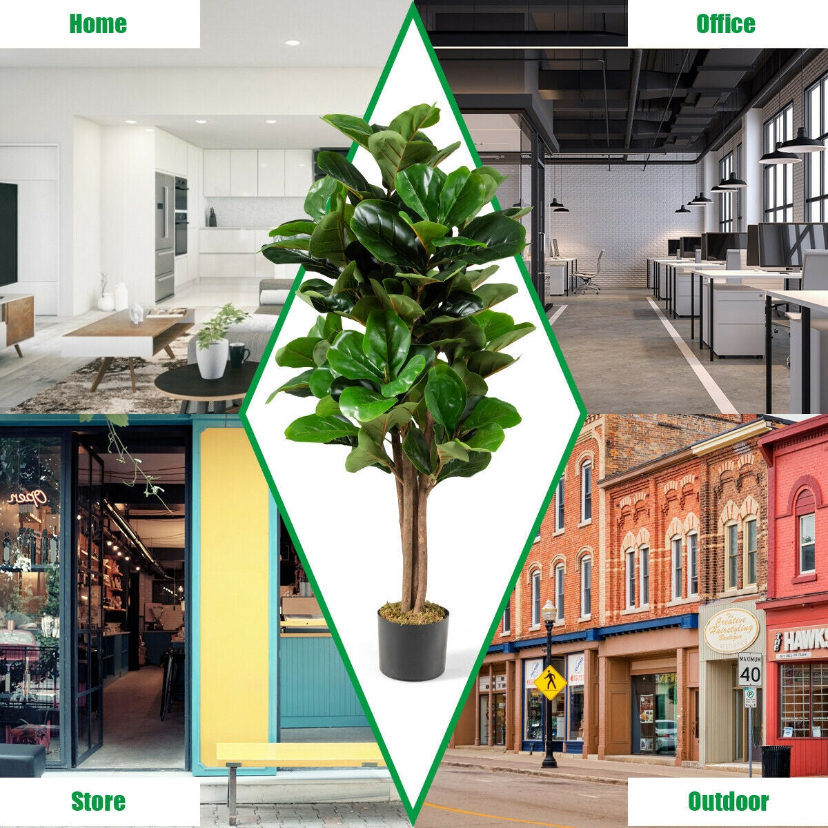 4 Feet Artificial Fiddle Leaf Fig Tree Decorative Planter by DirectDeals