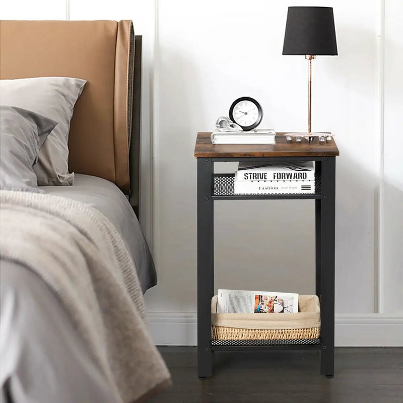 3-Tier Industrial End Table with Metal Mesh Storage Shelves by DirectDeals