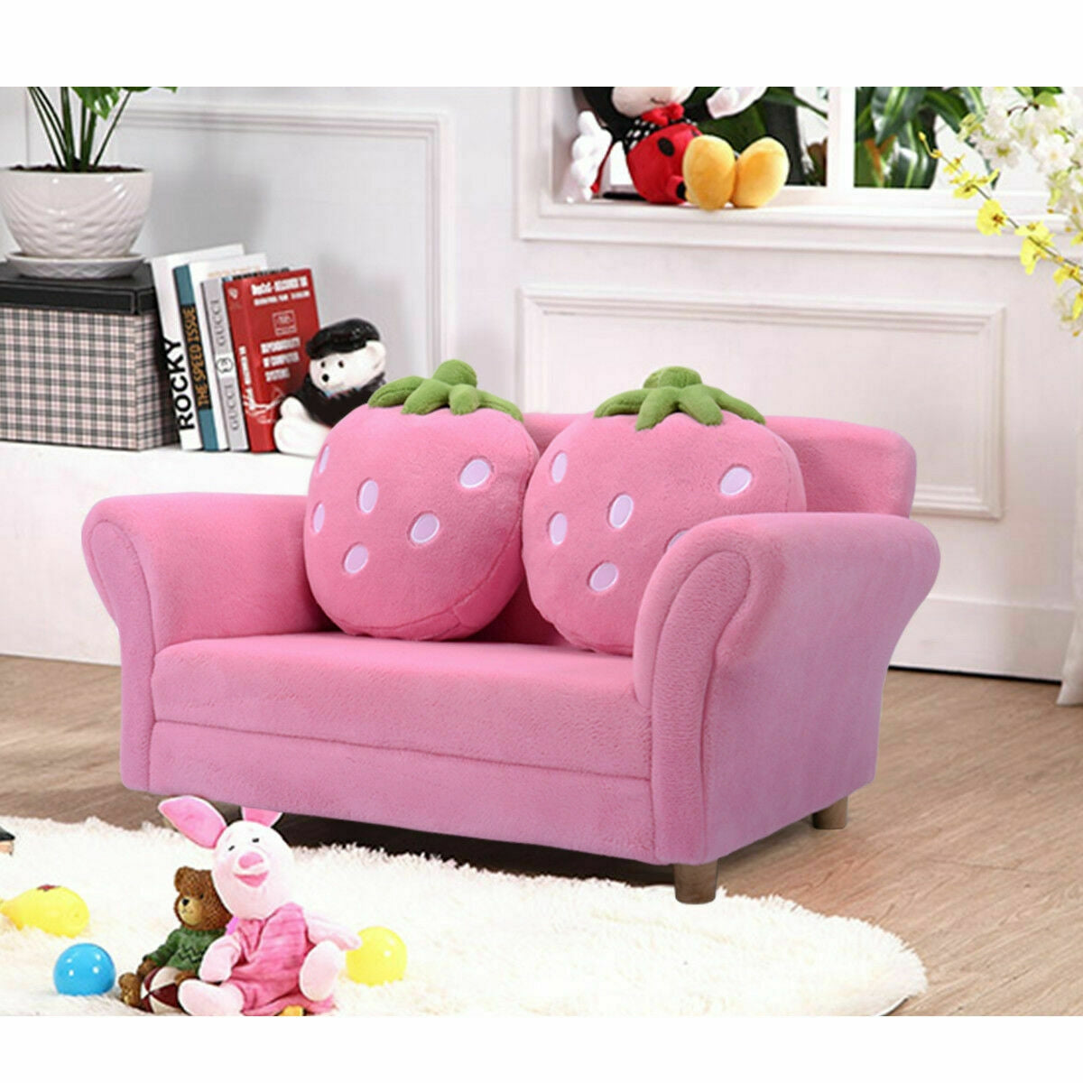 Kids Strawberry Armrest Chair Sofa with 2 Cute Strawberry Pillows-Pink, photo 2 of 10