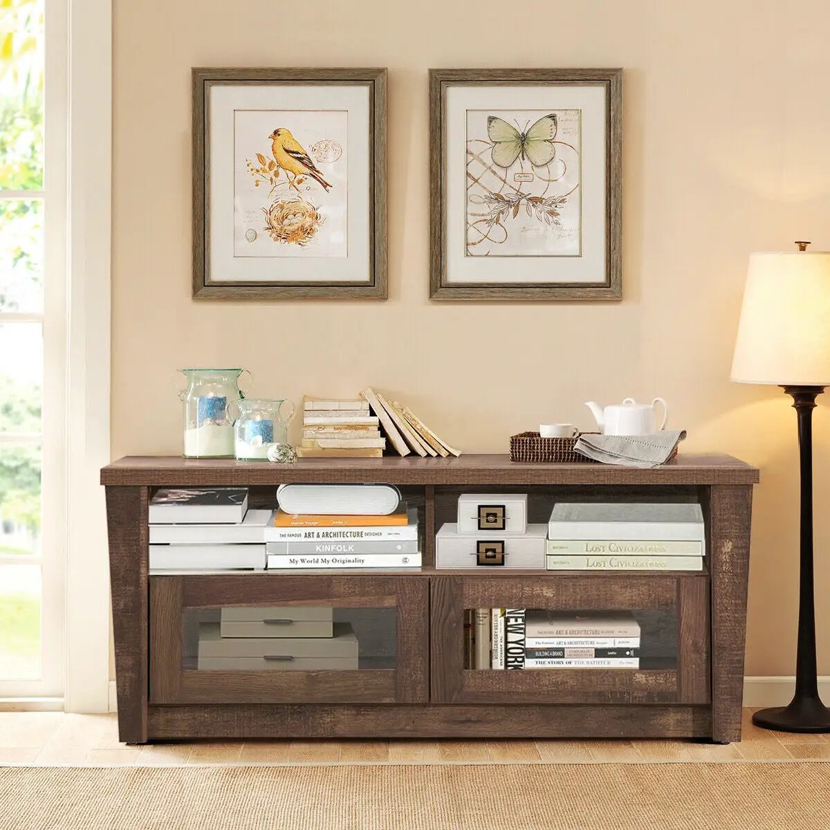 Wooden TV Stand with 2 Open Shelves and 2 Door Cabinets by DirectDeals