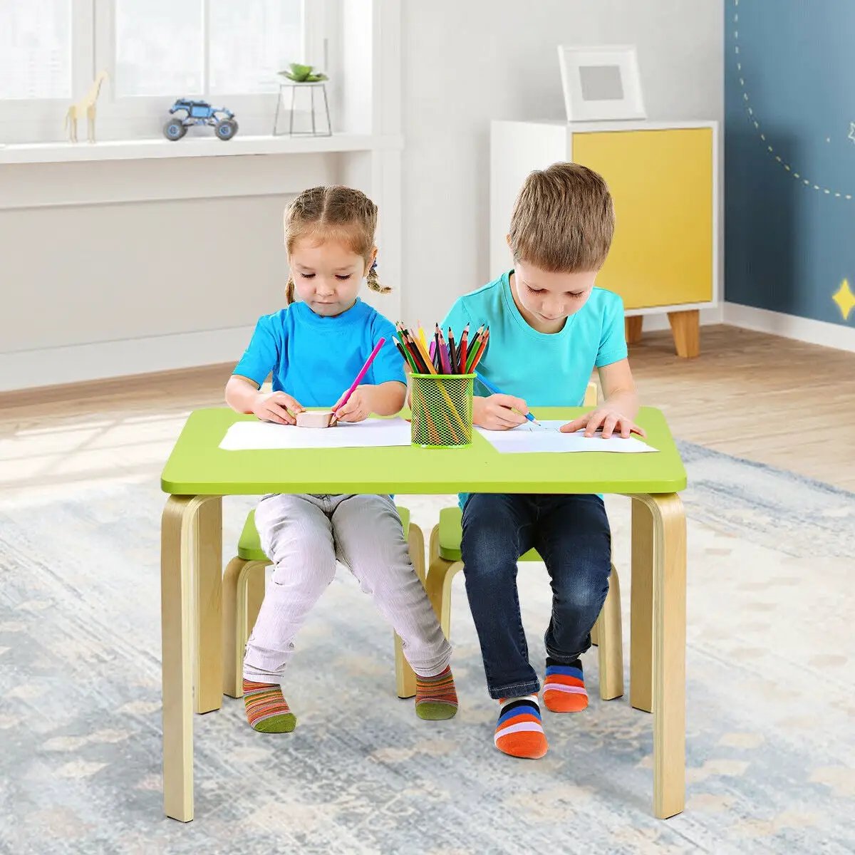 3 Piece Kids Wooden Activity Table and 2 Chairs Set by DirectDeals