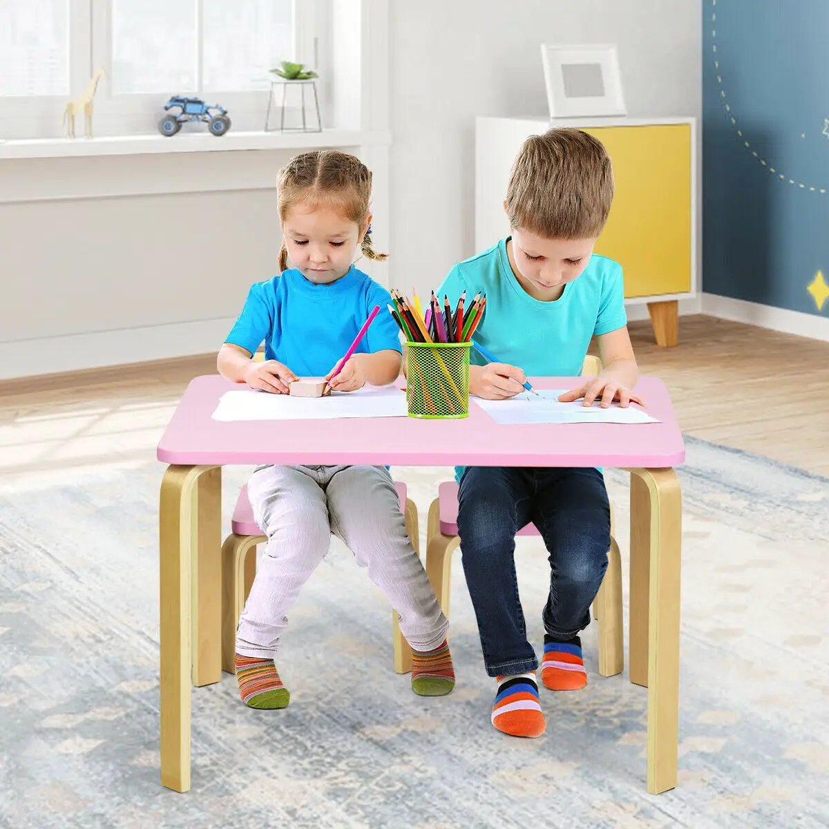 3 Piece Kids Wooden Activity Table and 2 Chairs Set by DirectDeals