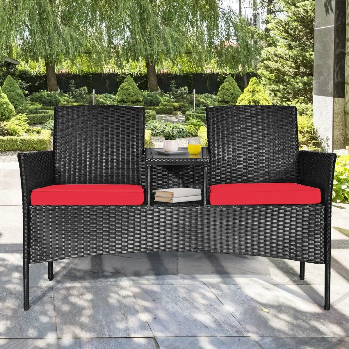 Wicker Patio Conversation Furniture Set with Removable Cushions and Table by DirectDeals