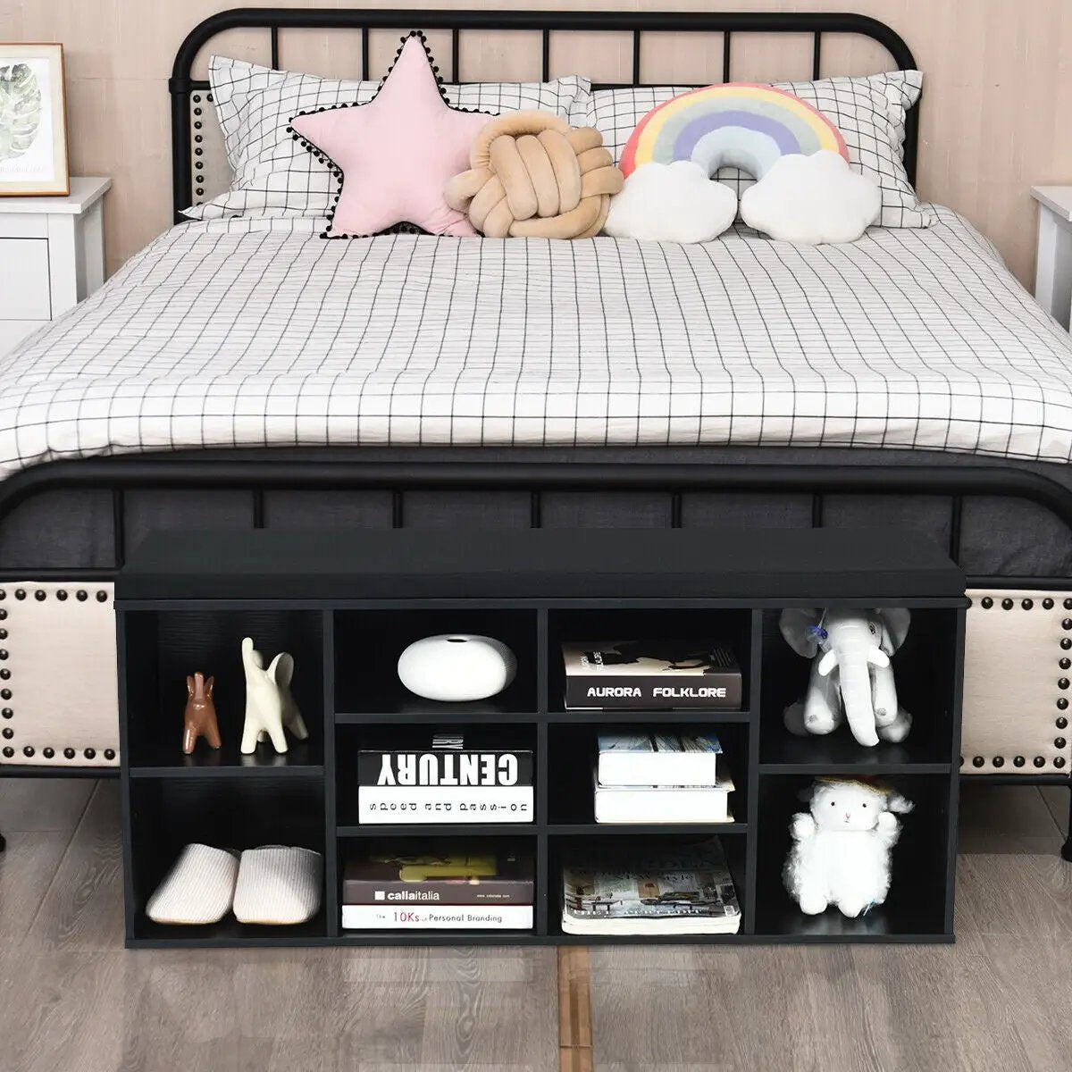 10-Cube Organizer Shoe Storage Bench with Cushion for Entryway by DirectDeals