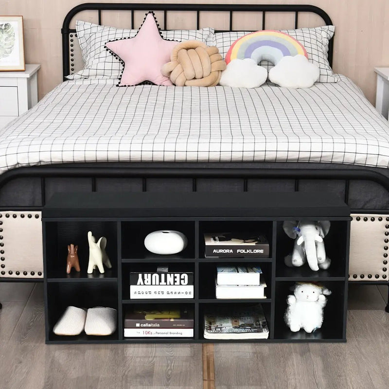 10-Cube Organizer Shoe Storage Bench with Cushion for Entryway by DirectDeals