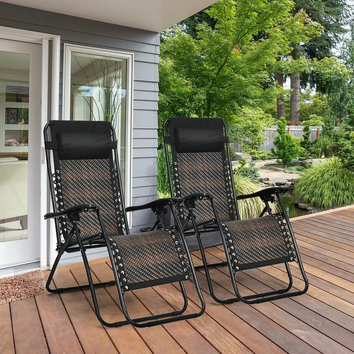 2 Pieces Folding Patio Rattan Zero Gravity Lounge Chair by DirectDeals