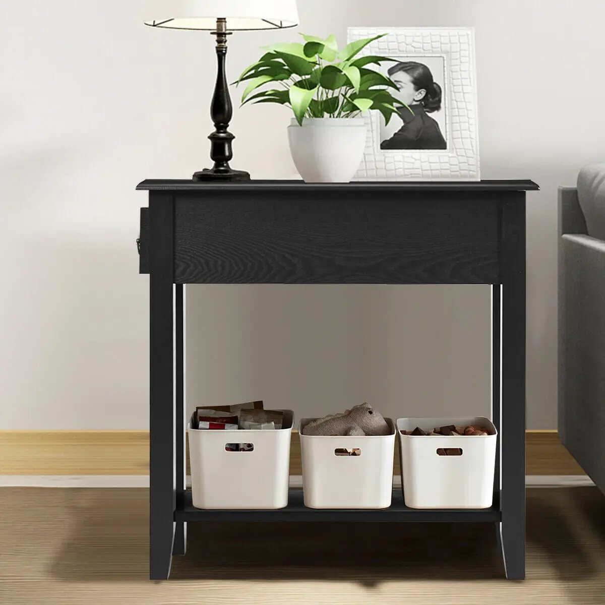 End Table Bedside Sofa End Table Narrow Nightstand with Wooden Legs by DirectDeals