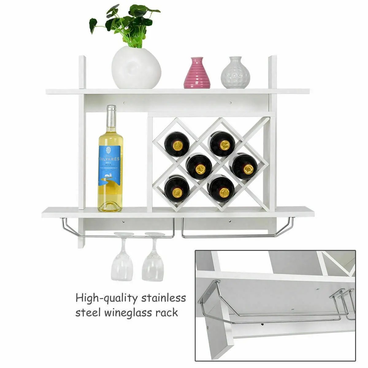 Wall Mount Wine Rack Organizer with Glass Holder Storage Shelf by DirectDeals