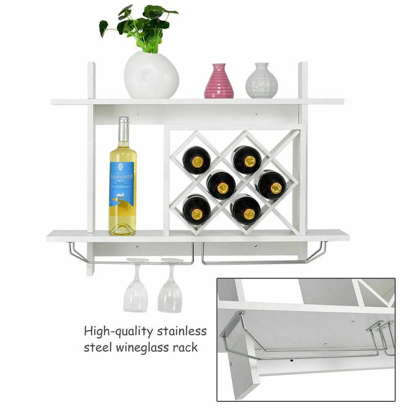 Wall Mount Wine Rack Organizer with Glass Holder Storage Shelf by DirectDeals