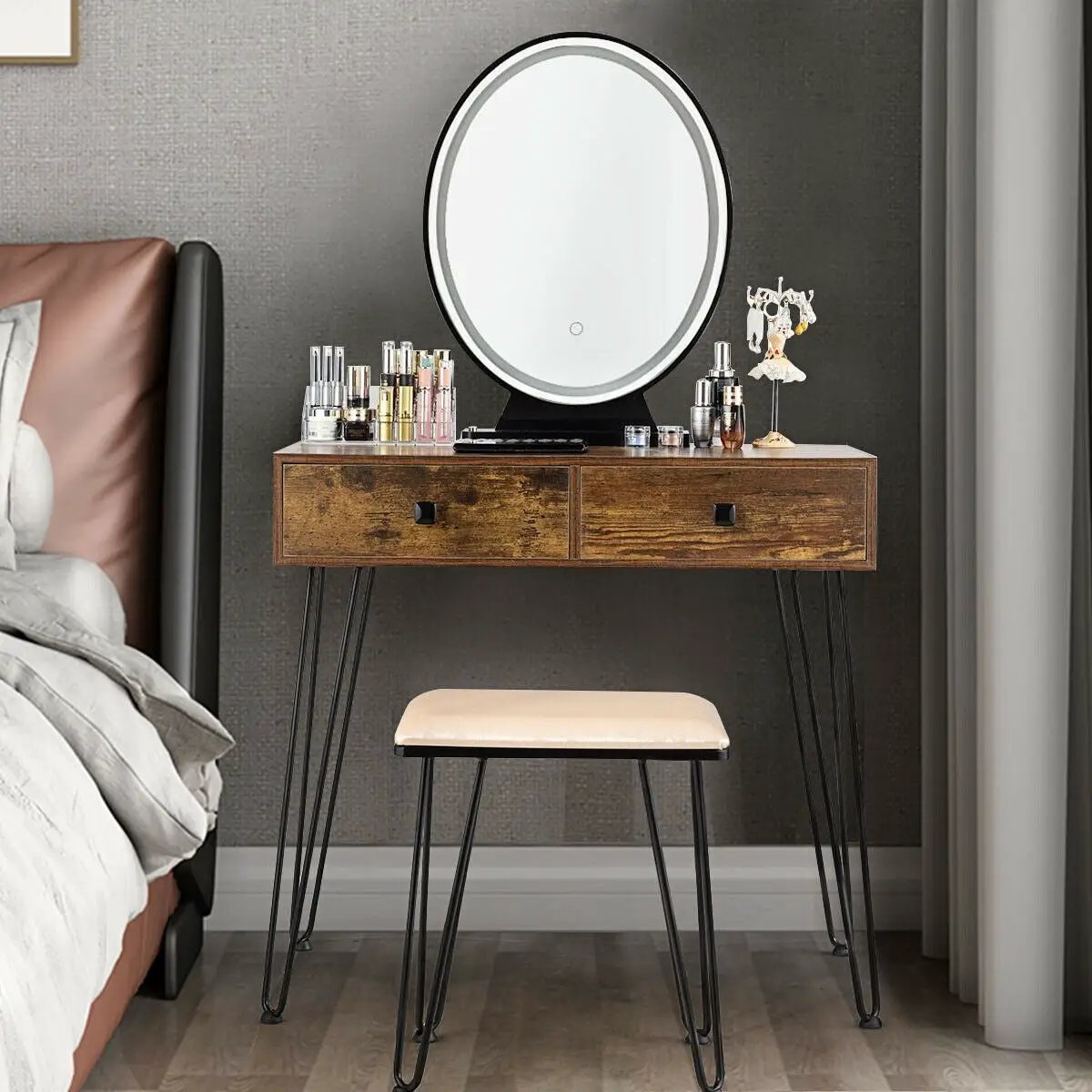 Industrial Makeup Dressing Table with 3 Lighting Modes by DirectDeals