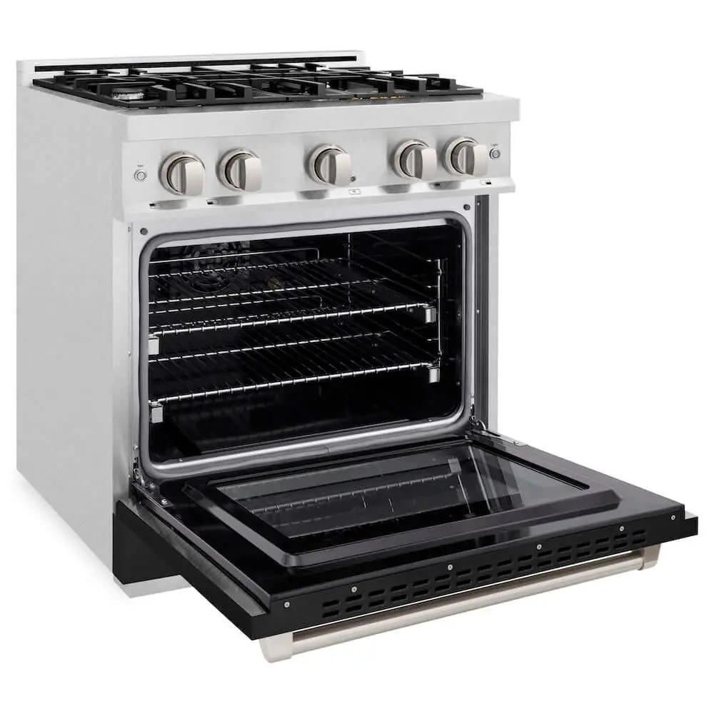 ZLINE 30" Select Dual Fuel Range Gas Cooktop Electric Convection Oven DuraSnow® Stainless Steel Black Matte Door HDRS-BLM-30 by Farmhouse Kitchen and Bath
