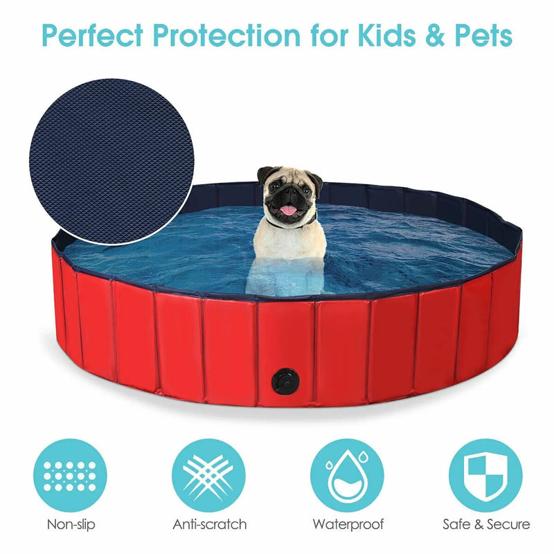 63 Inch Foldable Leakproof Dog Pet Pool Bathing Tub Kiddie Pool for Dogs Cats and Kids by DirectDeals