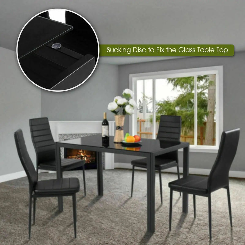 5 Pieces Metal Frame and Glass Tabletop Dining Set by DirectDeals