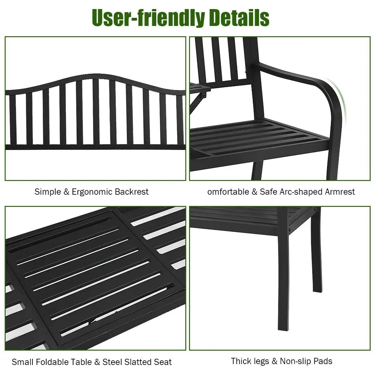 Patio Garden Bench Steel Frame with Adjustable Center Table by DirectDeals