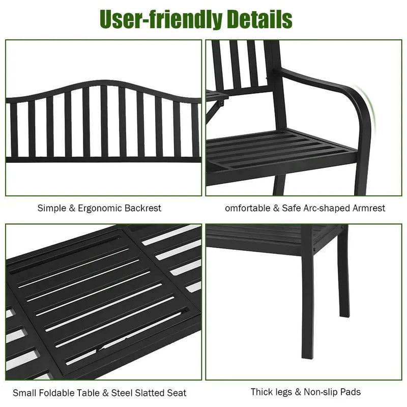 Patio Garden Bench Steel Frame with Adjustable Center Table by DirectDeals