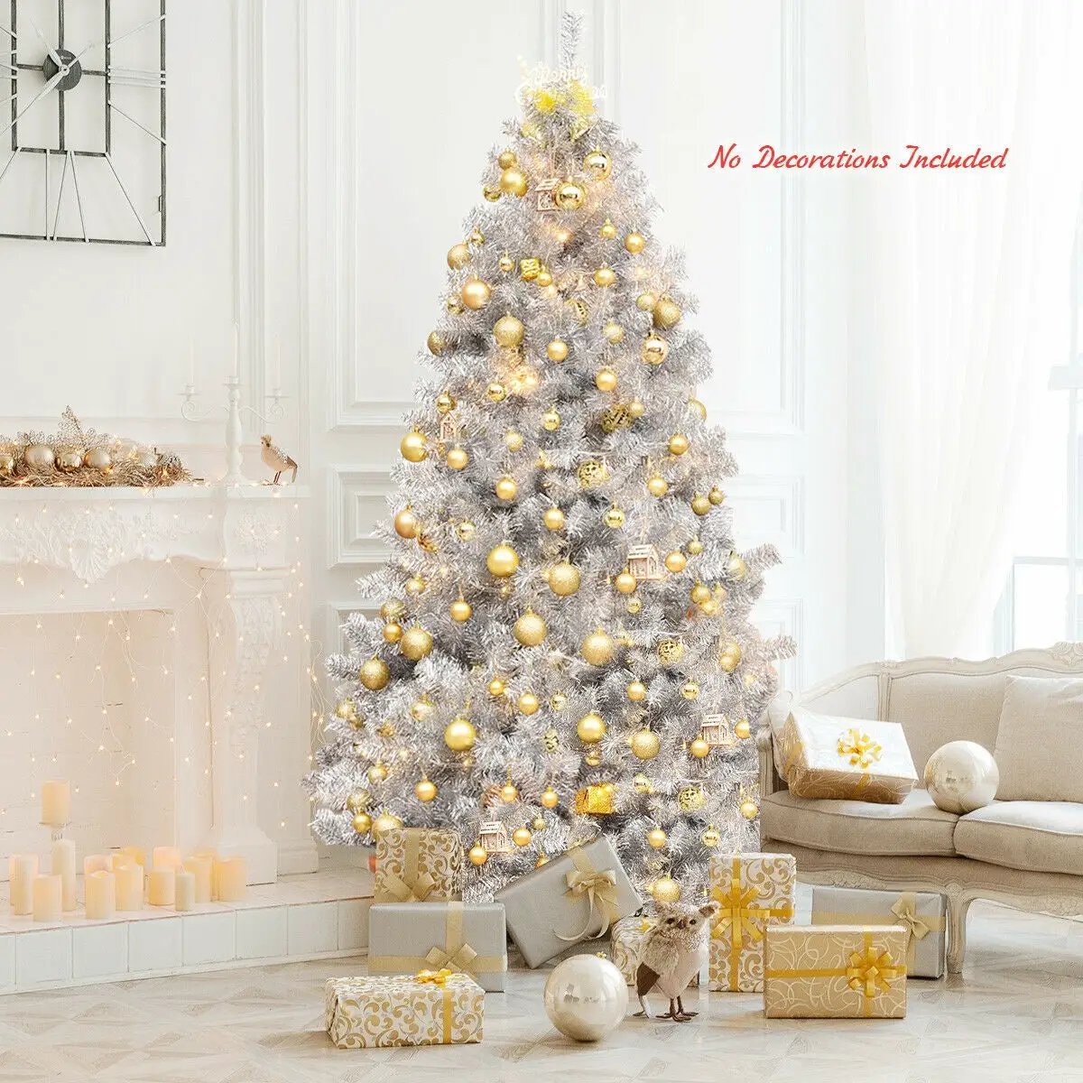 7.5 Ft Hinged Unlit Artificial Silver Tinsel Christmas Tree by DirectDeals