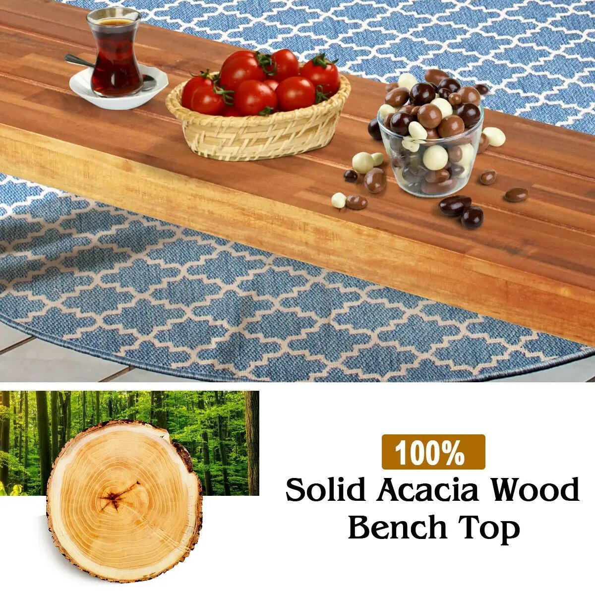 Patio Acacia Wood Dining Bench Seat with Steel Legs by DirectDeals
