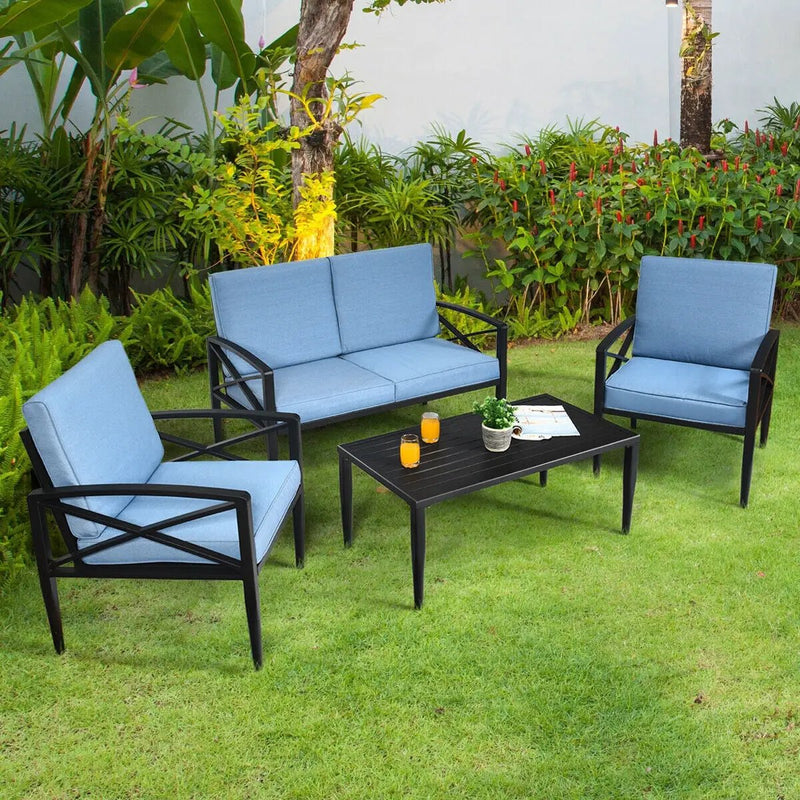 4 Pieces Patio Furniture Set Aluminum Frame Cushioned Sofa by DirectDeals