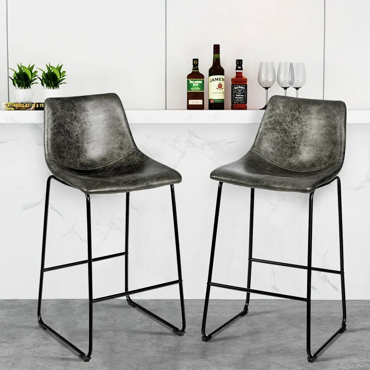 Set of 2 Bar Stool Faux Suede Upholstered Chairs by DirectDeals